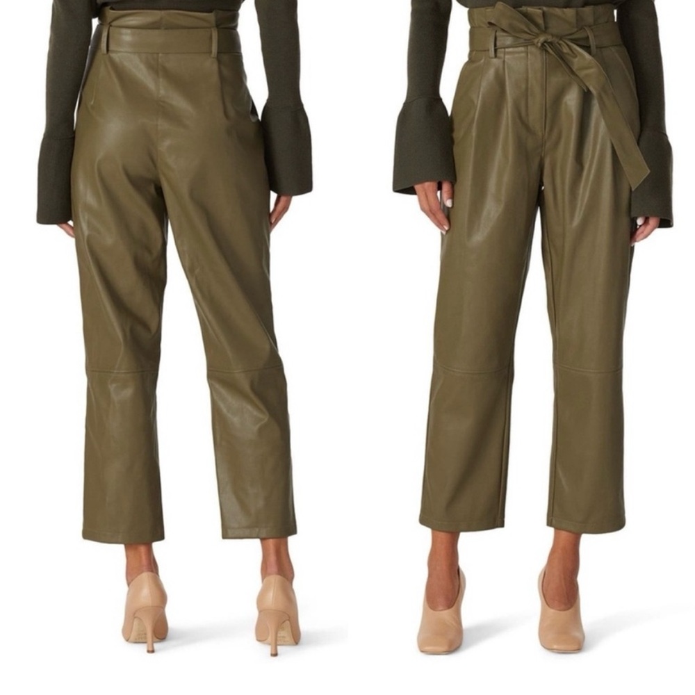 Green Ankle-Length High-Waisted Pants with Tie Belt